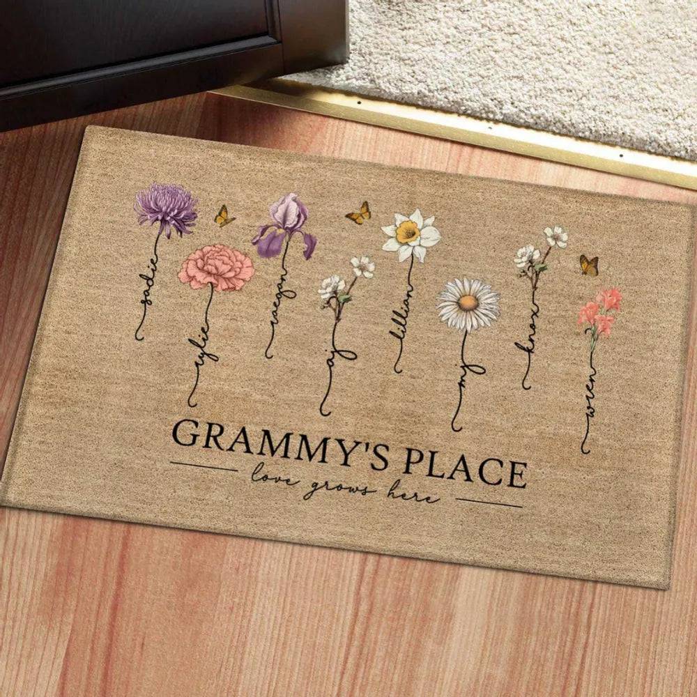 Grandma‘s Garden Love Grows Here Vintage Birth Flowers Swirl Name Personalized Doormat, Mother's Day Gift, Gift For Her, Mom, Grandma - Image 6