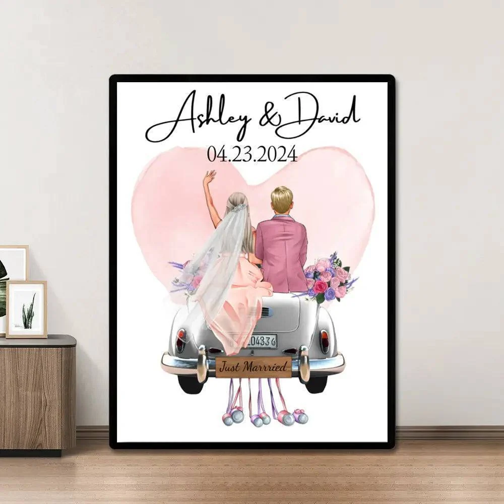 Newlyweds' Blissful Journey - 'Just Married' Personalized Poster or Canvas with Wedding Date - Image 2