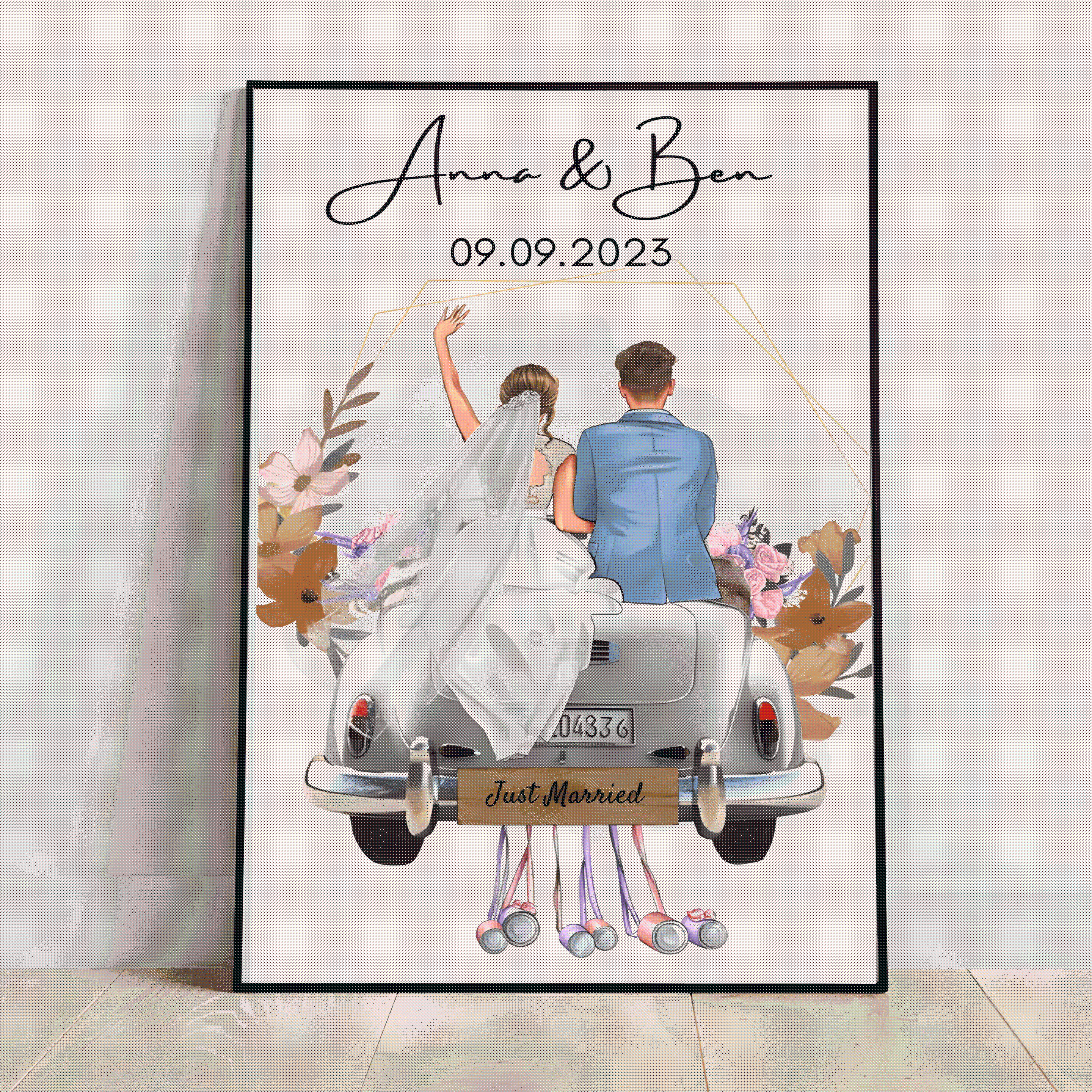 Newlyweds' Blissful Journey - 'Just Married' Personalized Poster or Canvas with Wedding Date - Image 3
