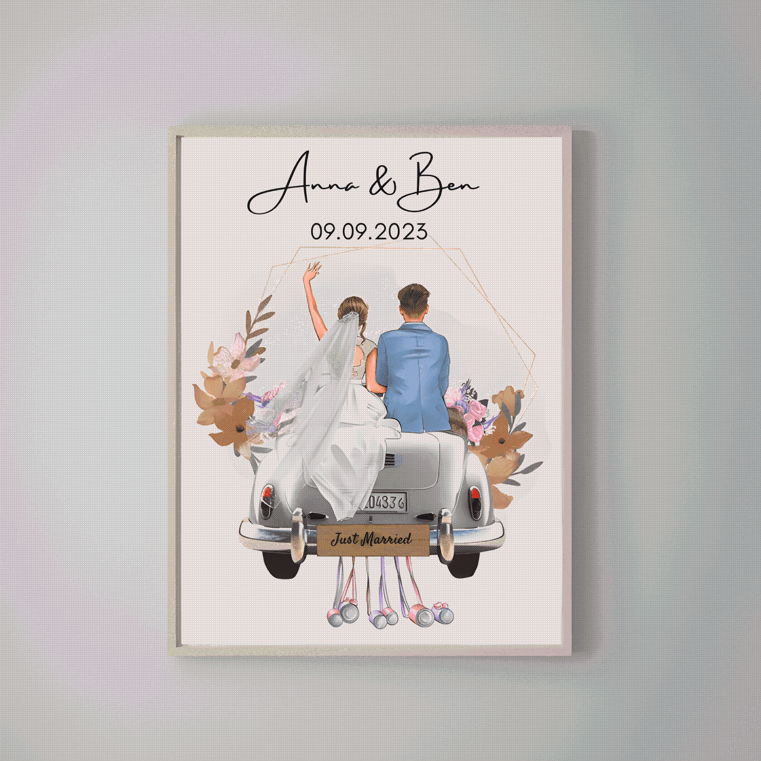 Newlyweds' Blissful Journey - 'Just Married' Personalized Poster or Canvas with Wedding Date - Image 6