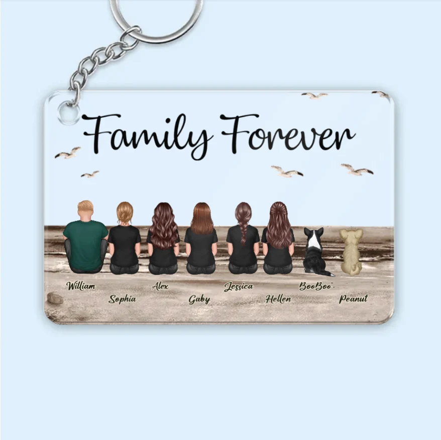 "Beach Landscape Family Sitting Back View Acrylic Or Wooden Car Hanger, Perfect Gift for Father's Day, for Dad or Grandpa" - Image 3