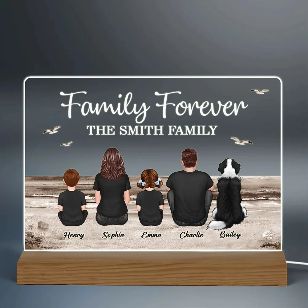 "Beach Landscape Family Sitting Back View LED Night Light Or Acrylic Or Wooden Plaque, Perfect Gift for Father's Day, for Dad or Grandpa" - Image 4