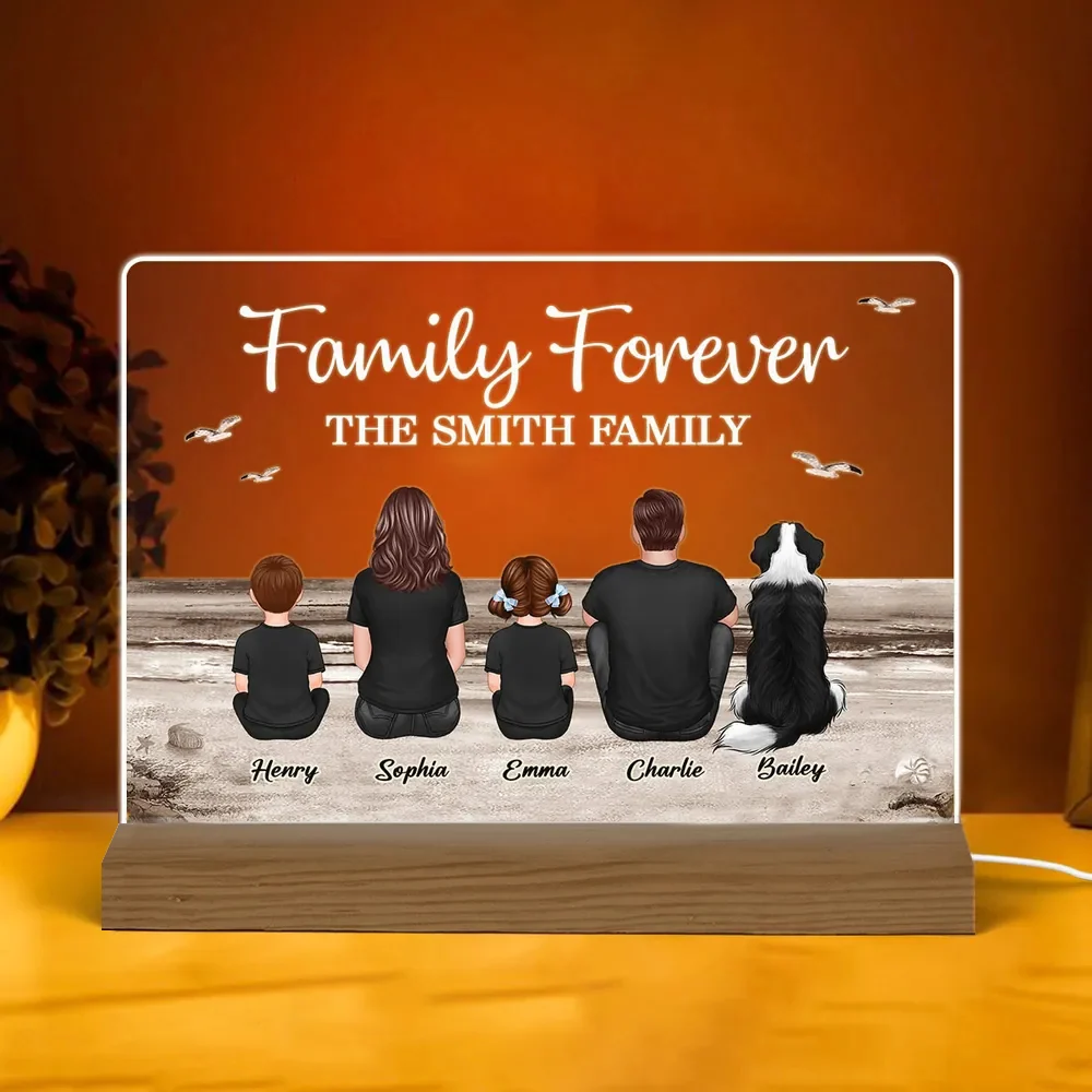 "Beach Landscape Family Sitting Back View LED Night Light Or Acrylic Or Wooden Plaque, Perfect Gift for Father's Day, for Dad or Grandpa" - Image 5