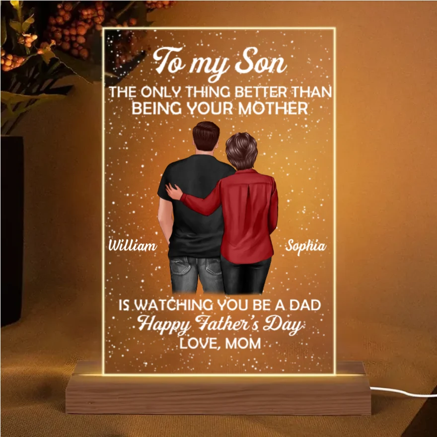 "To My Son - LED Or Acrylic Or Wooden Plaque Heartfelt Gift for Father's Day from Mom - Personalized Warm LED Night Light" - Image 2