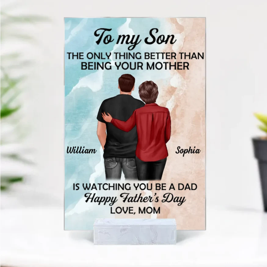 "To My Son - Acrylic Or Wooden Or LED Plaque Heartfelt Gift for Father's Day from Mom - Personalized Warm LED Night Light" - Image 2