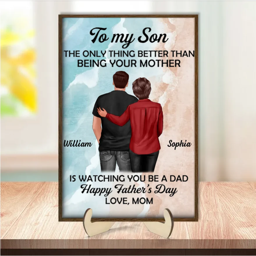 "To My Son - Wooden Or LED Or LED Plaque Heartfelt Gift for Father's Day from Mom - Personalized Warm LED Night Light" - Image 2