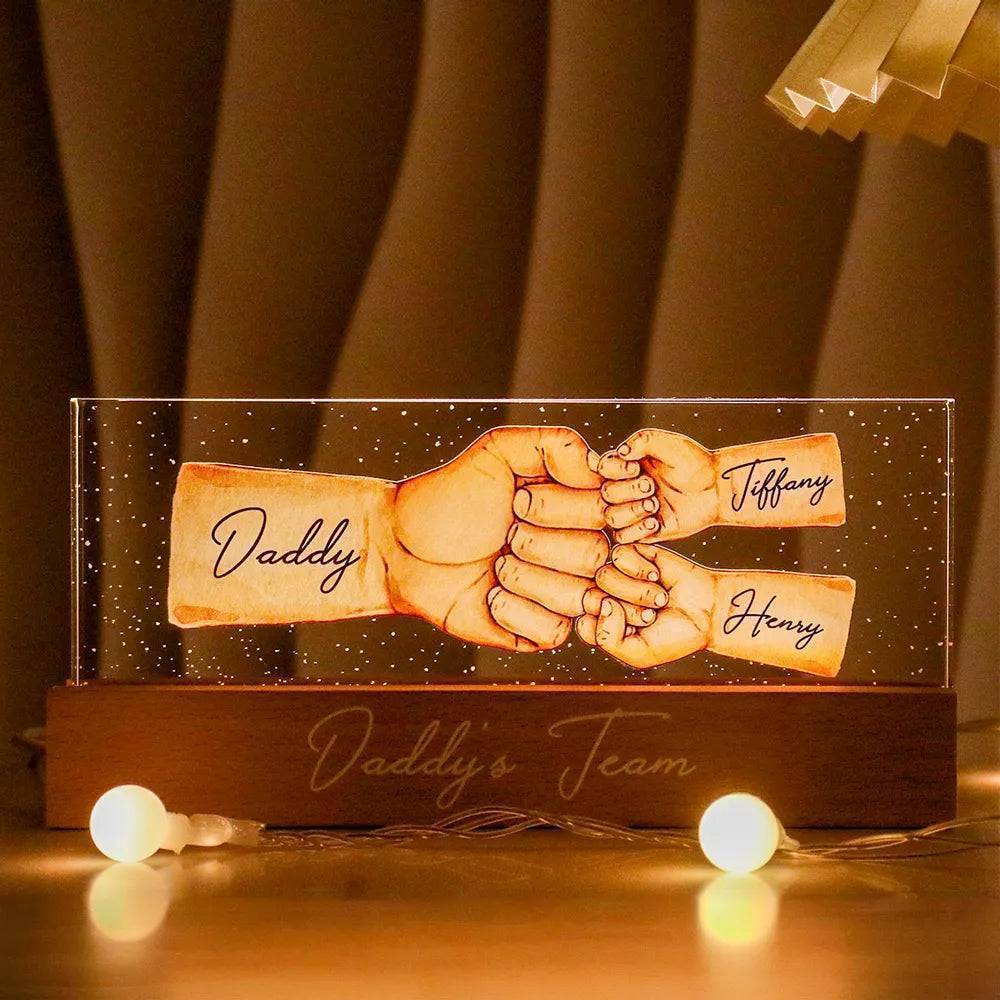 Daddy's Team Fist Bump Personalized Acrylic LED Night Light, Father's Day Gift For Dad, Grandpa, Husband - Image 6