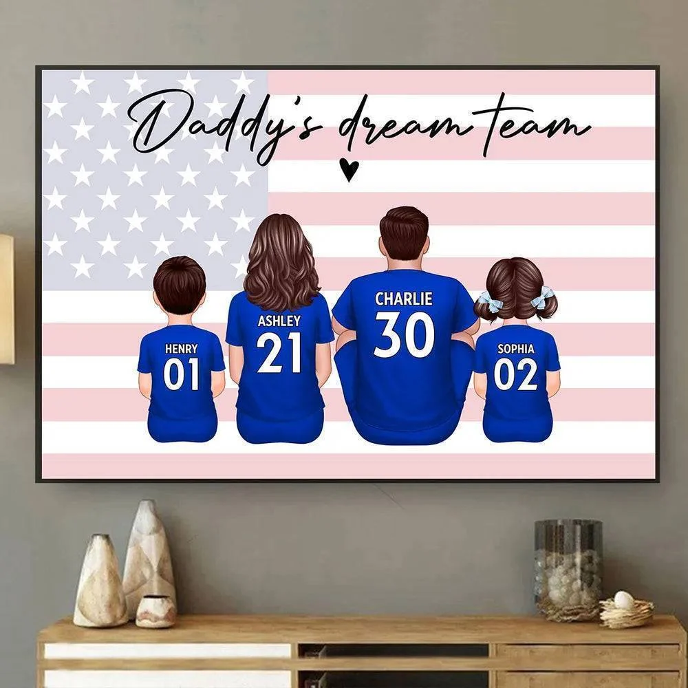 Daddy's Team Soccer Football Family Sitting Personalized Poster, Father's Day Gift For Dad, Grandpa, Husband - Image 3