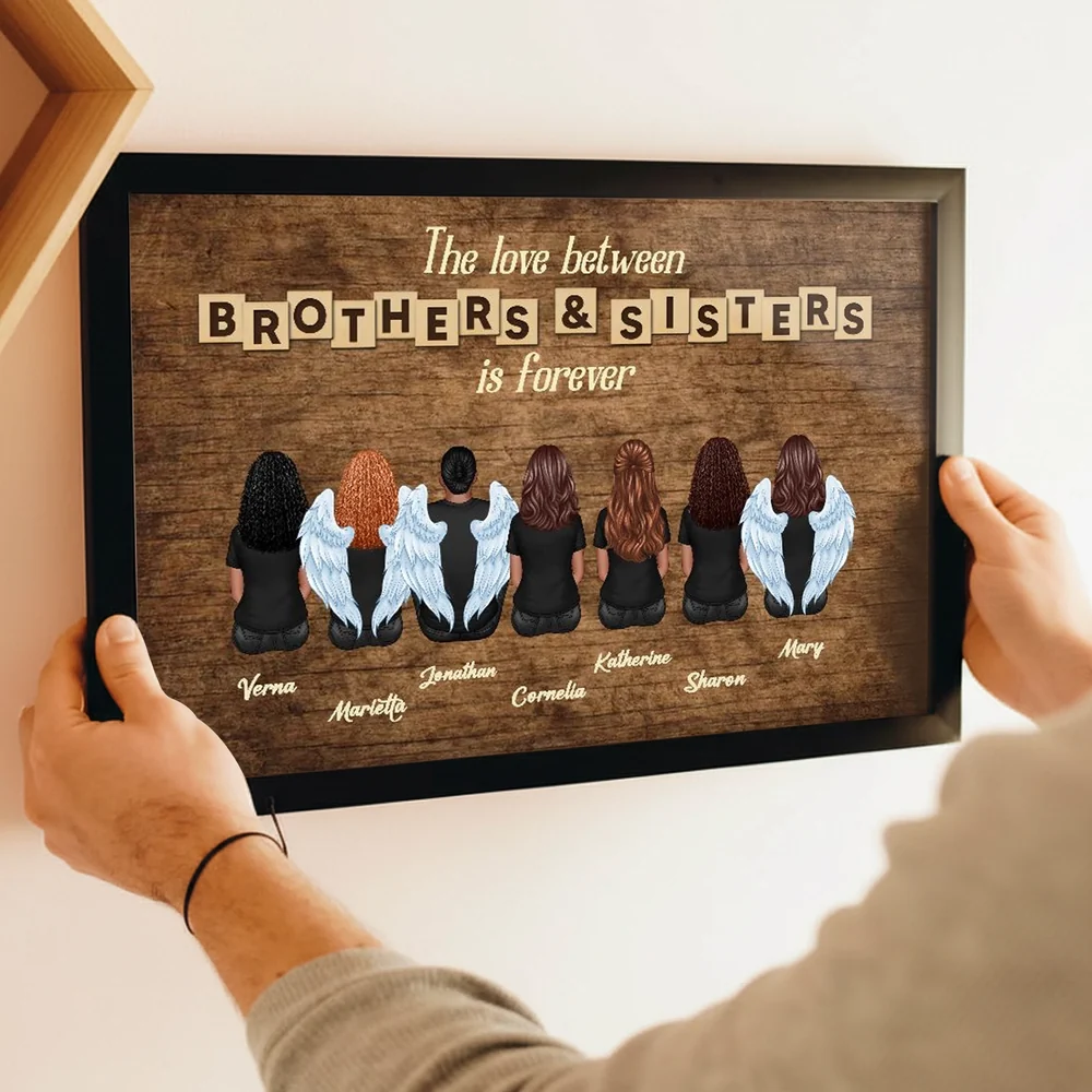 “The Love Between Brothers & Sisters Is Forever” Poster – Personalized Back View Wall Art in Vintage Wood Style, Perfect Gift for Christmas, Birthday or Family Reunion - Image 8