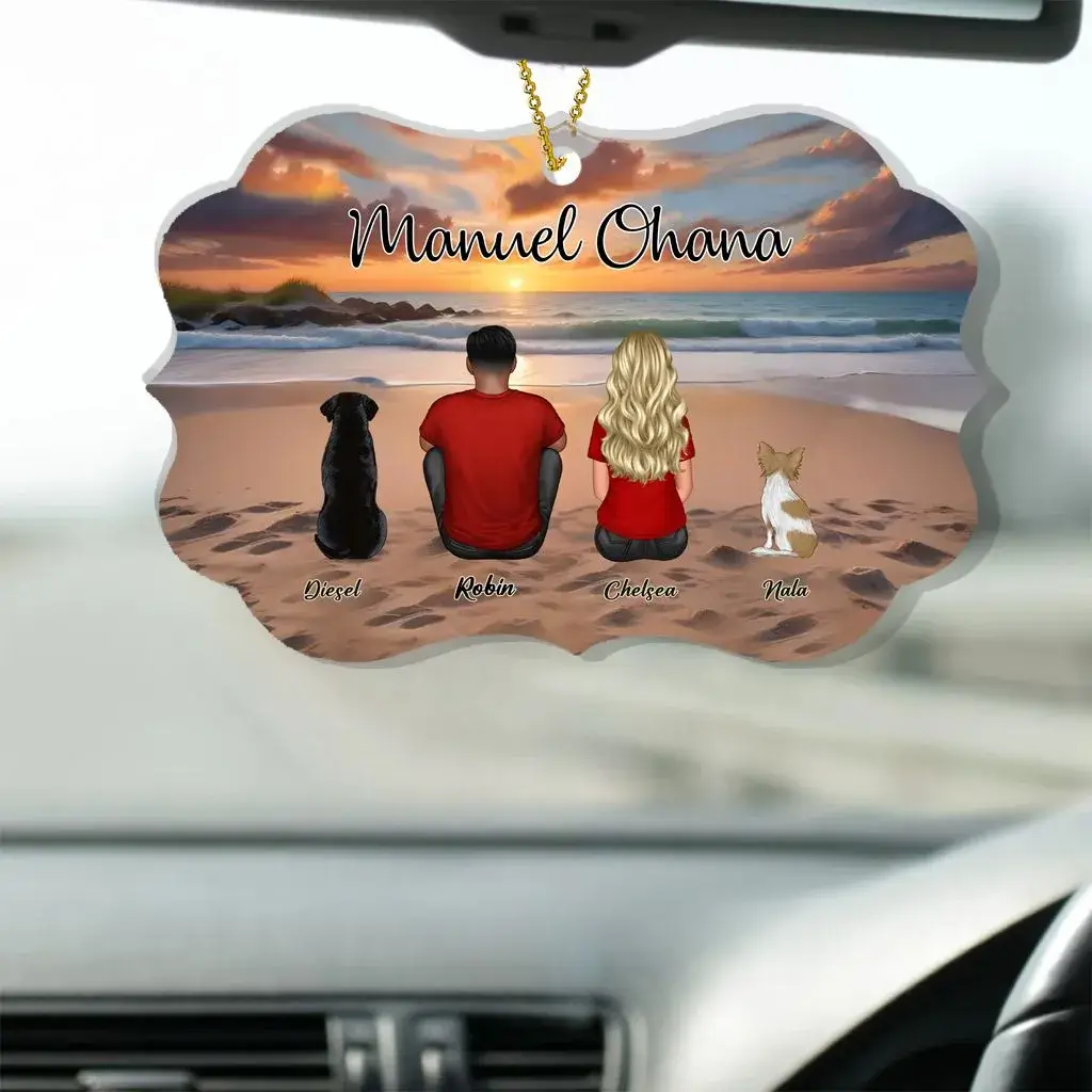 Beach Landscape Family Sitting Back View - Personalized  Pillow or Keychain or Poster or Plaque or Car Hanger or Wallet or Wallet Card or Cap or Cup - Ideal Gift for Loved Ones - Image 3