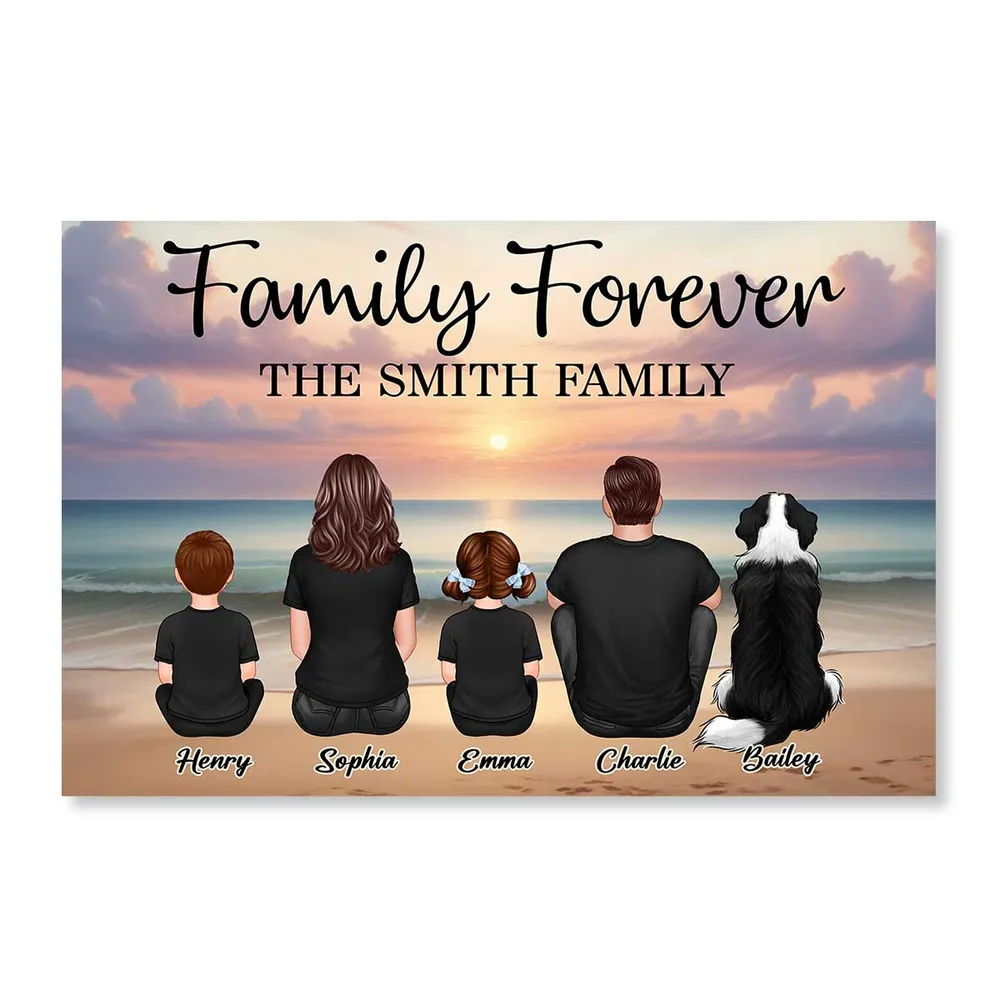 Family Forever Beach Design - Personalized LED Plaque, Keychain, Poster, Wallet Card, and Pillow, Unique Gift