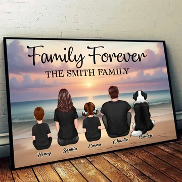 Family Forever Beach Design - Personalized LED Plaque, Keychain, Poster, Wallet Card, and Pillow, Unique Gift - Image 2