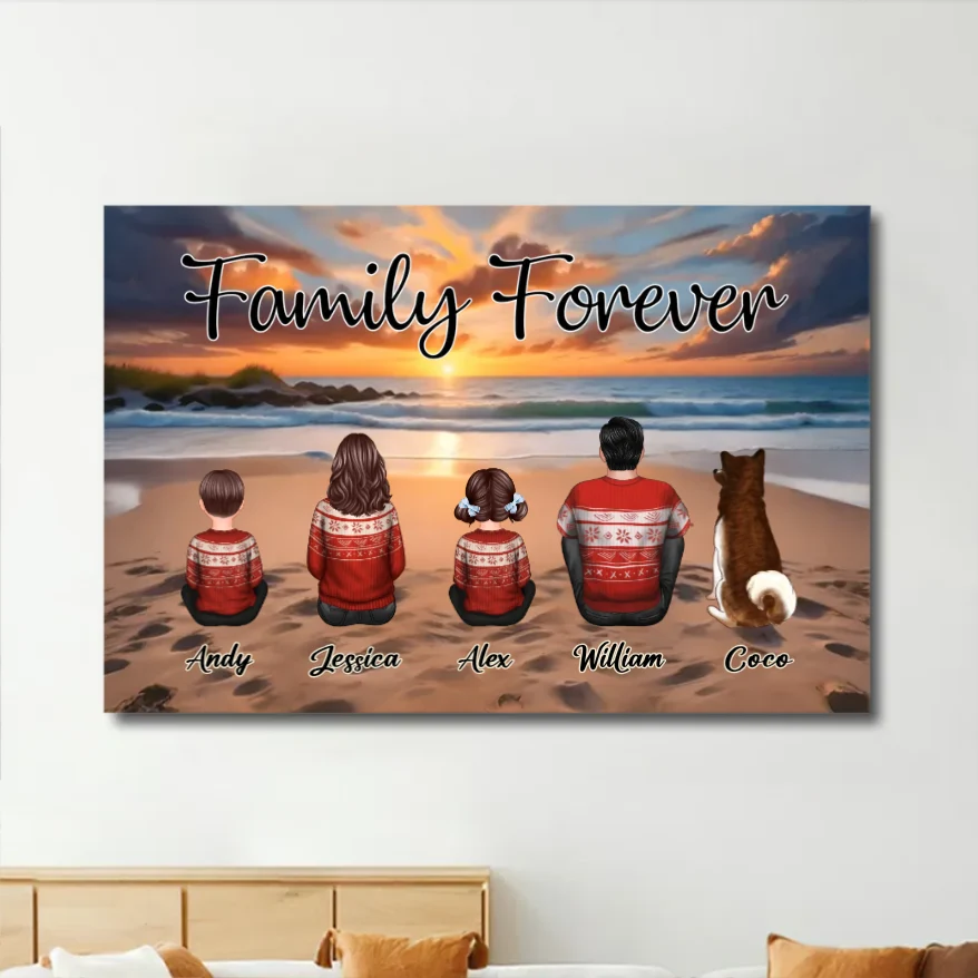 Beach Landscape Family Sitting Back View - Personalized Keychain or Poster or Plaque or Car Hanger or Pillow or Wallet or Wallet Card or Cap or Cup- Ideal Gift for Loved Ones - Image 5