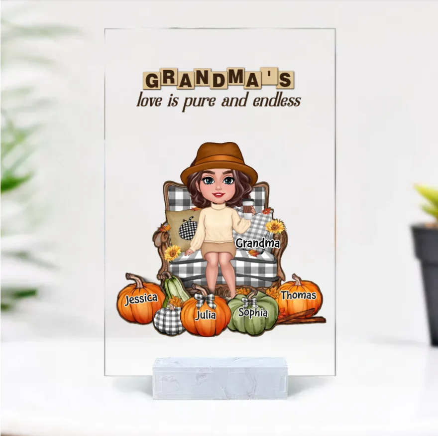 "Personalized Grandma's Autumn Pumpkin Plaque, Poster, Keychain, Ornament, Pillow & Blanket and Cup - A Heartwarming Gift for Loved Ones" - Image 7
