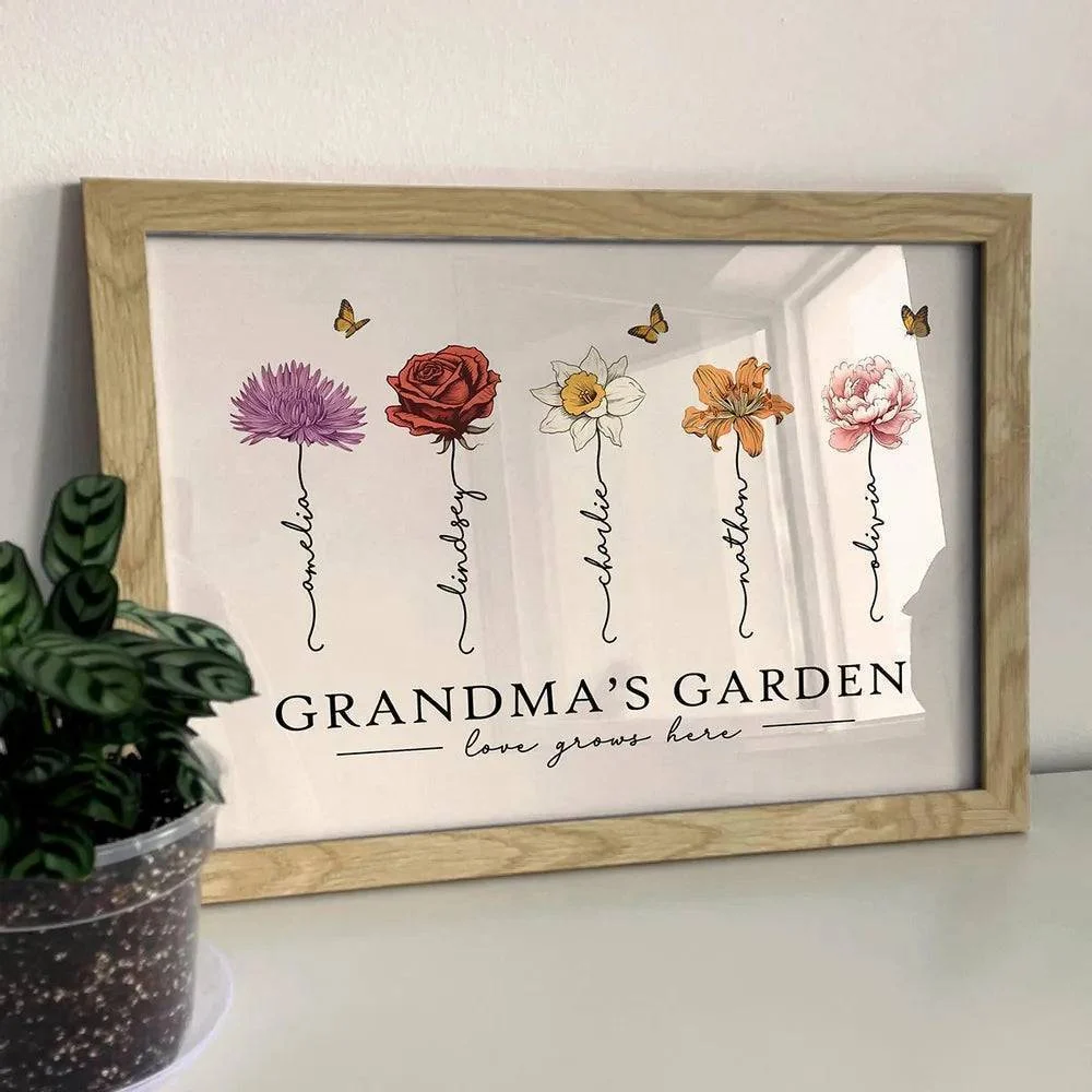 Grandma's Garden Love Grows Here Beautiful Birth Month Flower Gift For Grandma Mom Personalized Cup or Poster or Canvas, Keychain, Plaque, Wallet Card, Pillow - Image 7