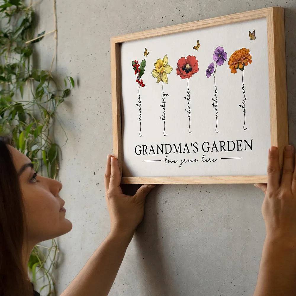 Grandma's Garden Love Grows Here Beautiful Birth Month Flower Gift For Grandma Mom Personalized Poster or Canvas, Keychain, Plaque, Wallet Card, Pillow - Image 6