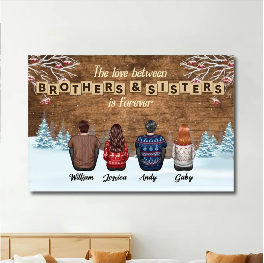 Christmas Love Between Brothers & Sisters Personalized Ornament or Poster or Keychain or Plaque - Image 3