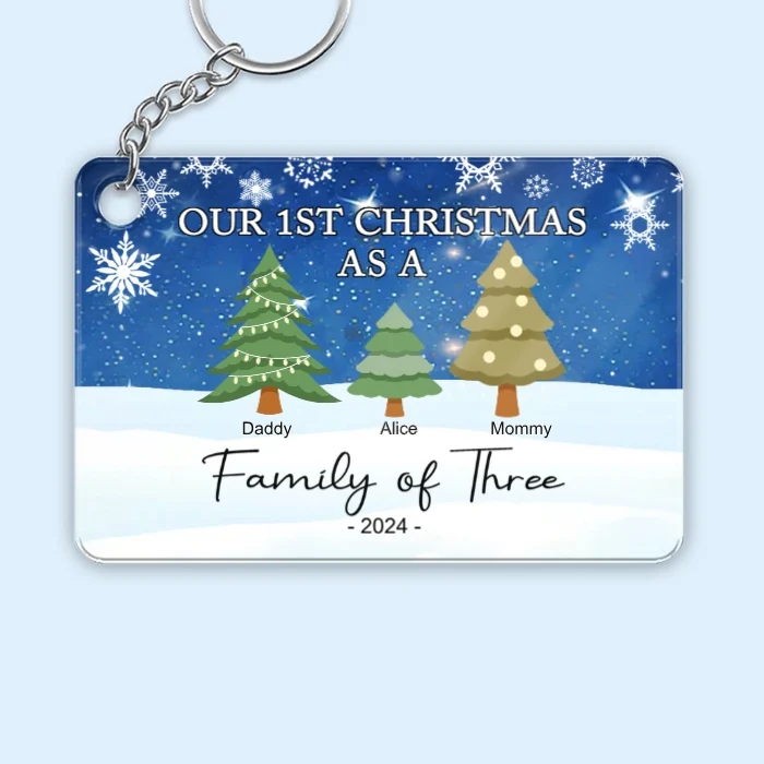 "Personalized Family of Three Ornament - Our 1st Christmas as a Family - Custom Christmas Tree Poster，Ornament，Plaque，Keychain，Pillow ，Cup - Image 2