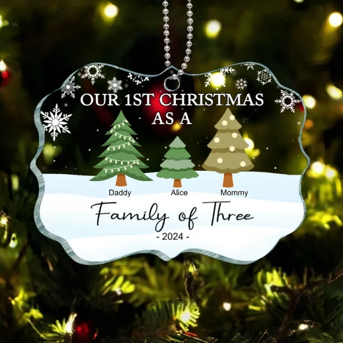 "Personalized Family of Three Ornament - Our 1st Christmas as a Family - Custom Christmas Tree Poster，Ornament，Plaque，Keychain，Pillow ，Cup - Image 3