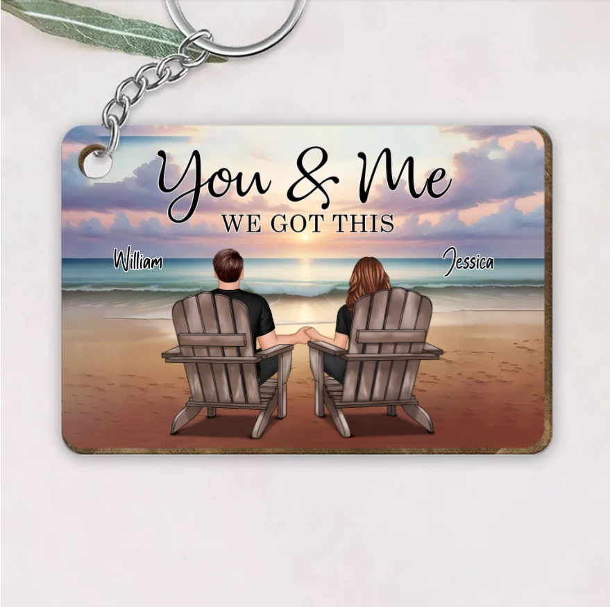 Couple Sitting Realistic Beach Landscape - Personalized Poster, Keychain, Plaque, Ornament and Pillow, Unique Gift - Image 3