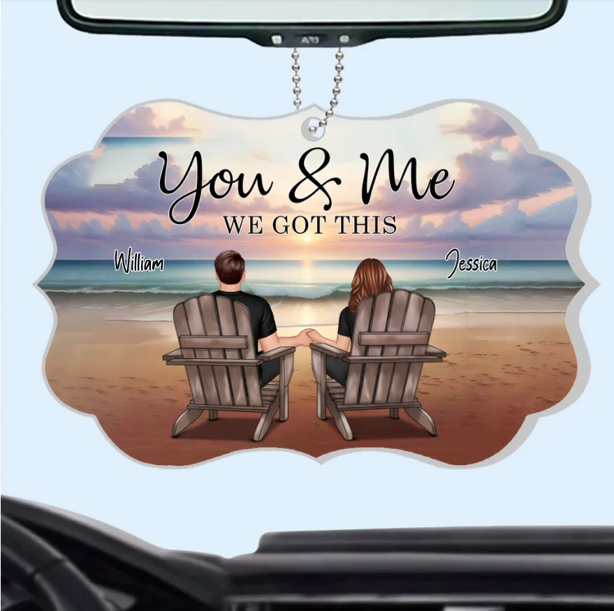 Couple Sitting Realistic Beach Landscape - Personalized Poster, Keychain, Plaque, Ornament and Pillow, Unique Gift - Image 4