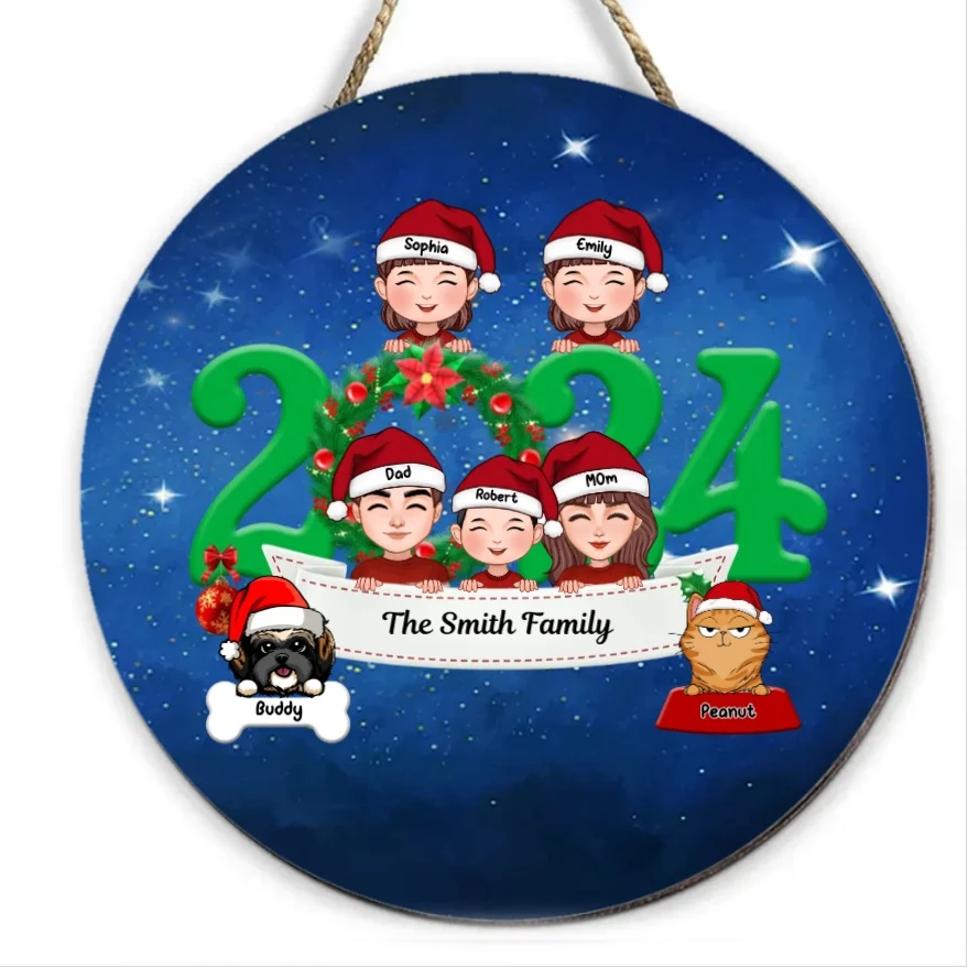 Family and Pets Peeking 2024 Personalized Plaque, Ornament, Sign, Sticker - Perfect Gift for the Holiday Season - Image 4
