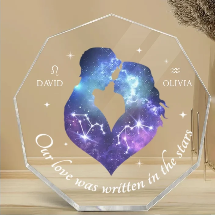 Personalized Zodiac Couple Ornament - "Our Love Was Written in the Stars" Custom Acrylic Plaque, Keychain, or Sign - Romantic Gift for Lovers - Image 3