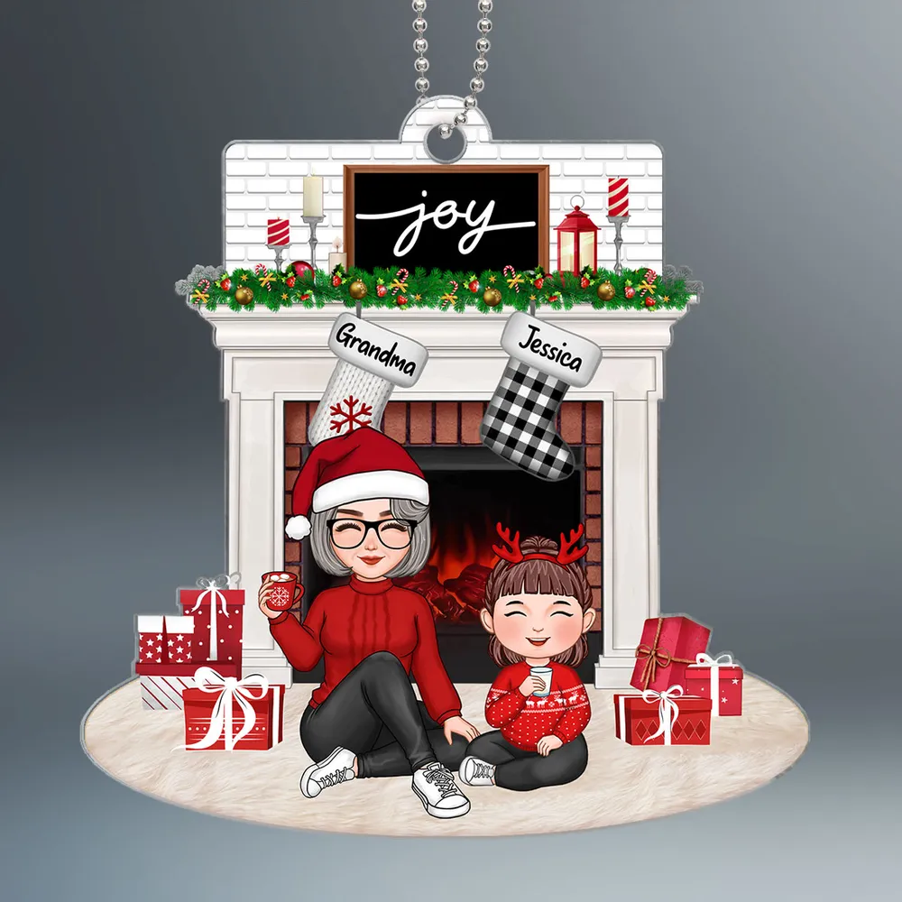 Personalized Christmas Family Fireplace Ornament, Poster, Plaque, Keychain, Sign – A Cozy and Heartwarming Gift for Grandparents and Grandkids - Image 2