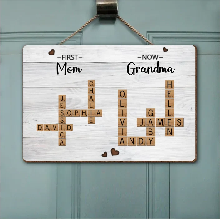 First Mom Now Grandma Crossword Puzzle Art Personalized 2-Layer Wooden Ornament, Christmas Gift For Grandma, Gift For Mom - Image 5
