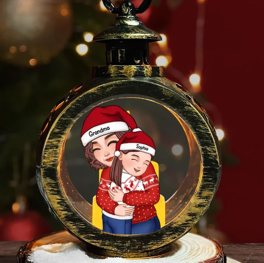 Christmas  Personalized Lantern Ornament - Cute Grandma Hugging Kids - Gift For Granddaughter Grandson