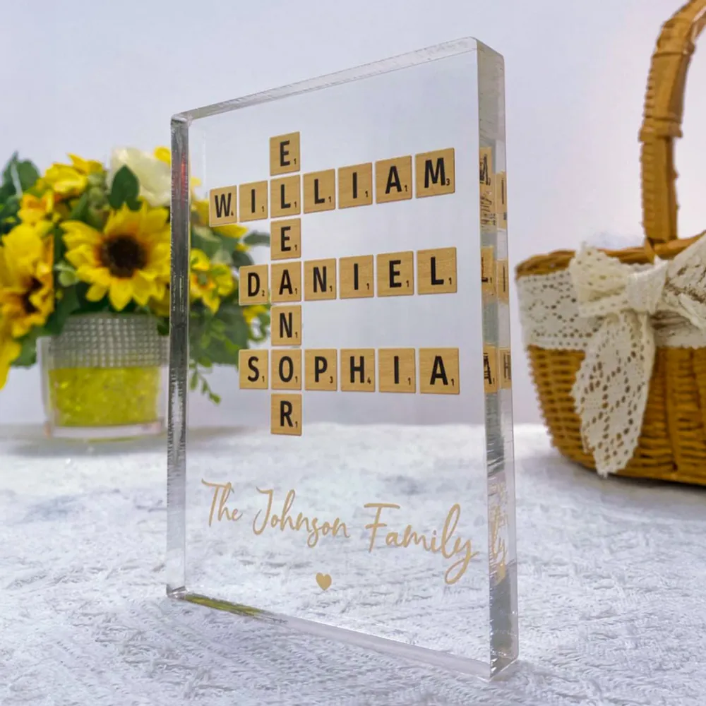 Family Crossword Art Created In A Moment, Treasured Forever Personalized Acrylic Block Plaque or Poster or Keychain - Image 3