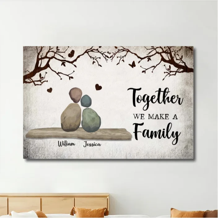 Personalized Family Rock Art Poster or Plaque or Keychain or Ornament, Custom "Together We Make a Family" Gift for Home Decor - Image 3