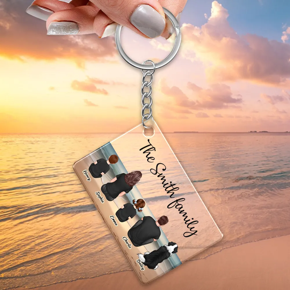 Beach Landscape Family Sitting Back View - Personalized Keychain or Poster or Plaque or Car Hanger or Pillow or Wallet card- Ideal Gift for Loved Ones - Image 2