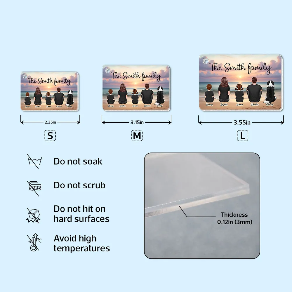 Beach Landscape Family Sitting Back View - Personalized Keychain or Poster or Plaque or Car Hanger or Pillow or Wallet card- Ideal Gift for Loved Ones - Image 6