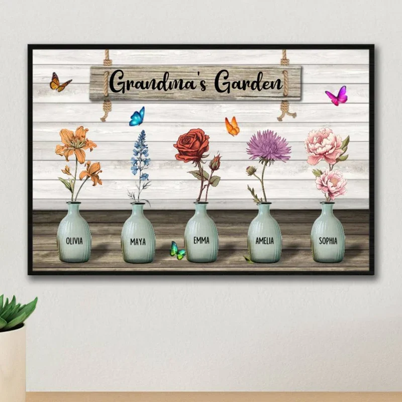 Grandma‘s Garden Birth Month Flowers Pots Personalized Horizontal Keychain or Poster, Mother's Day Gift For Grandma, Mom, Auntie - Image 4