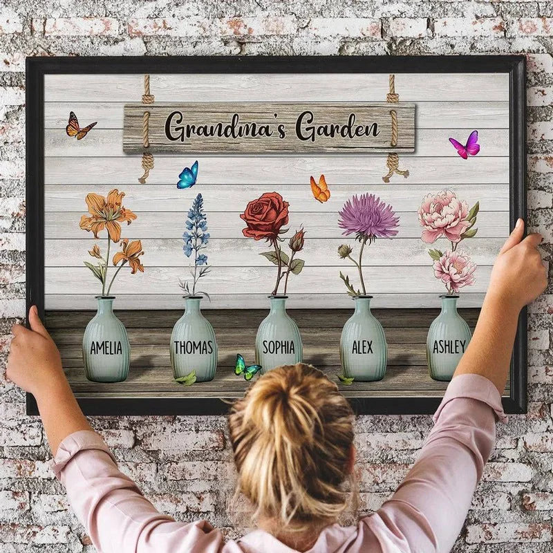 Grandma‘s Garden Birth Month Flowers Pots Personalized Horizontal Keychain or Poster, Mother's Day Gift For Grandma, Mom, Auntie - Image 5