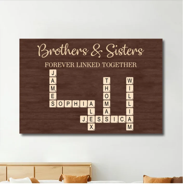 Brothers & Sisters Forever Linked Together Crossword Puzzle Art Personalized Poster or Plaque or Keychain or Orament or Cup, Gift For Siblings, Family, Brother - Image 5