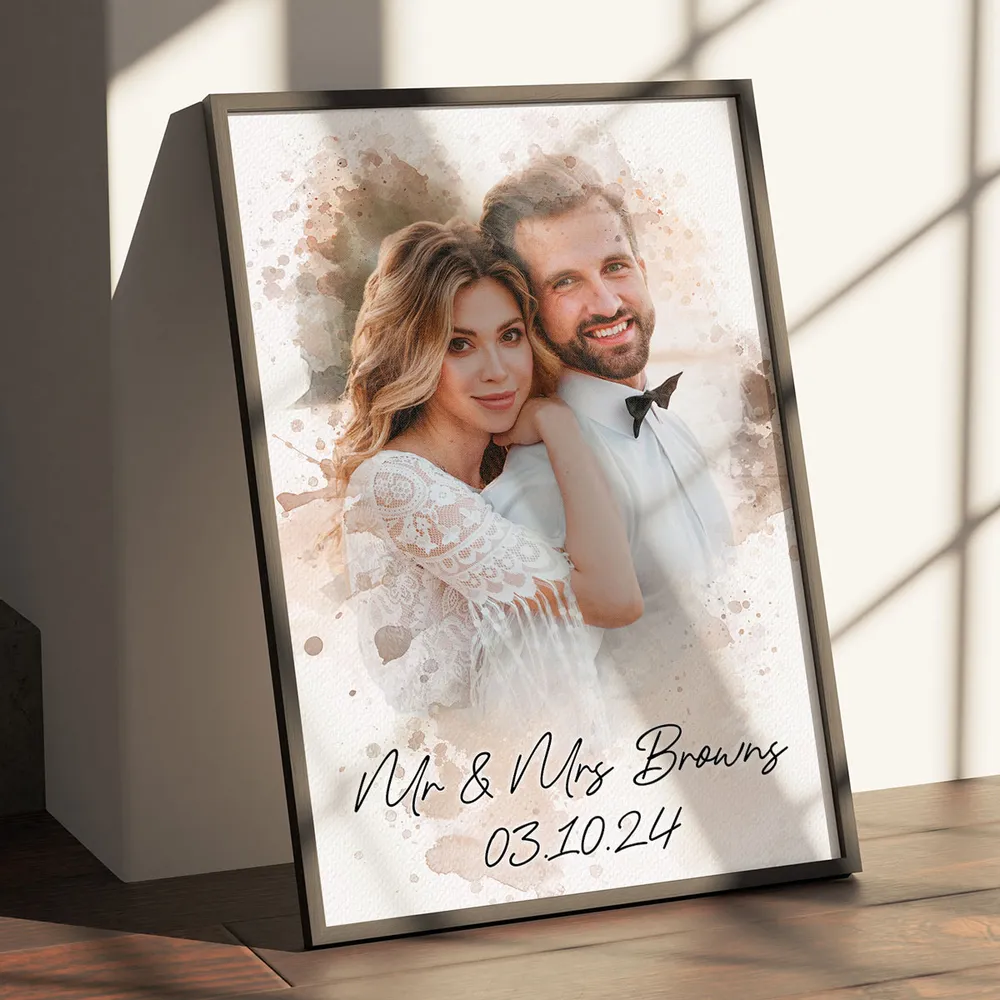 Watercolor Couple Portrait from Photo, Custom Wedding Anniversary Christmas Gift for Wife Husband Parents, Engagement Gift for Friend, Unique Poster Wall Art - Image 5