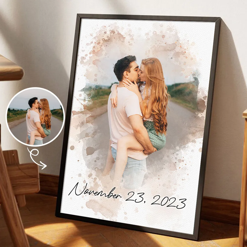 Watercolor Couple Portrait from Photo, Custom Wedding Anniversary Christmas Gift for Wife Husband Parents, Engagement Gift for Friend, Unique Poster Wall Art - Image 6