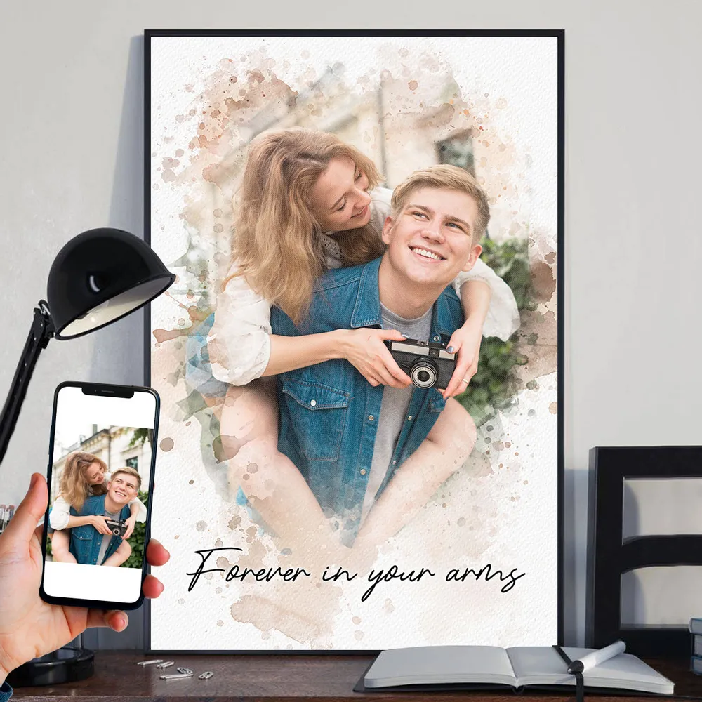 Watercolor Couple Portrait from Photo, Custom Wedding Anniversary Christmas Gift for Wife Husband Parents, Engagement Gift for Friend, Unique Poster Wall Art - Image 7