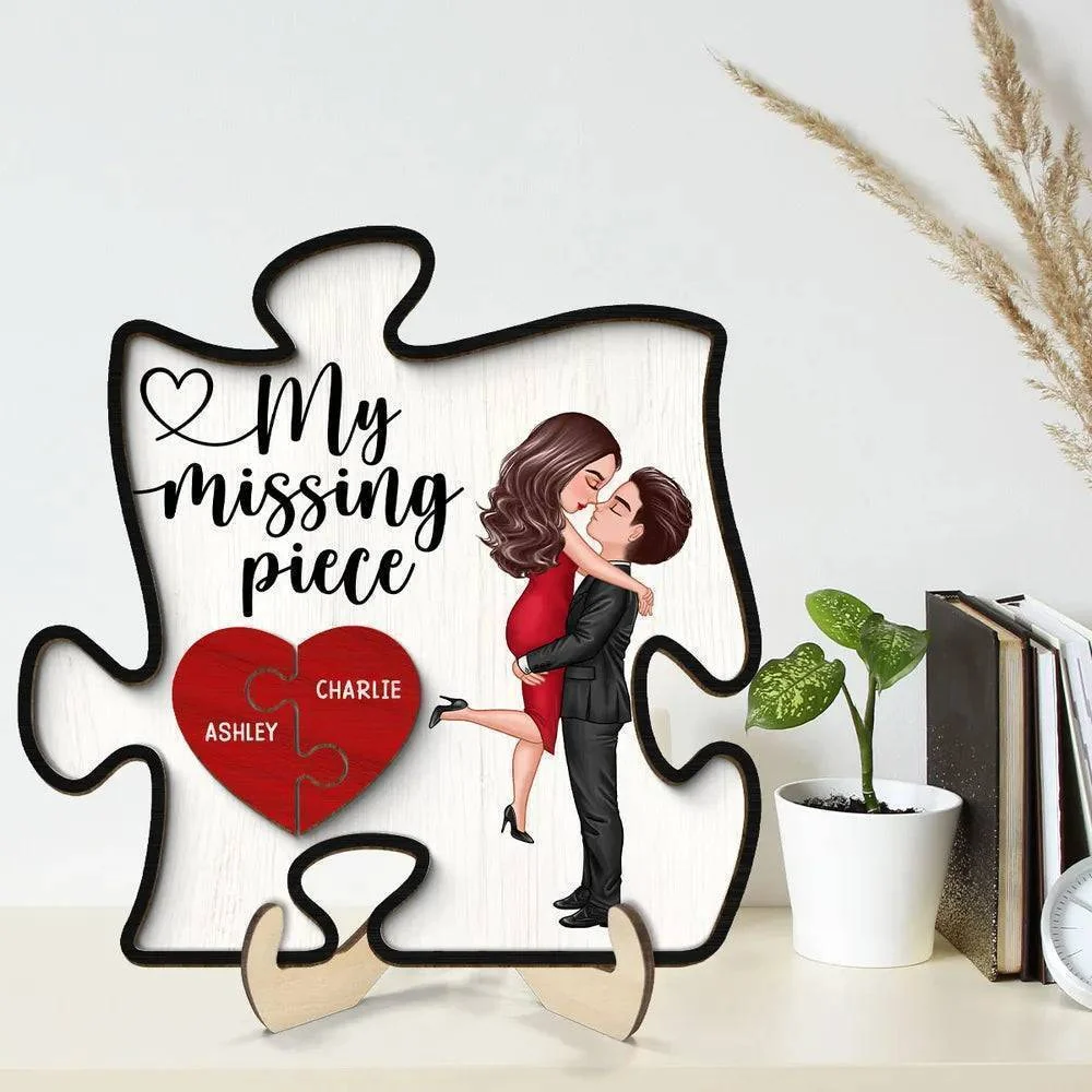 Embrace of Love - 'My Missing Piece' Personalized Puzzle Heart 2-Layer Wooden Plaque - Romantic Valentine's & Anniversary Gift for Couples - Image 2