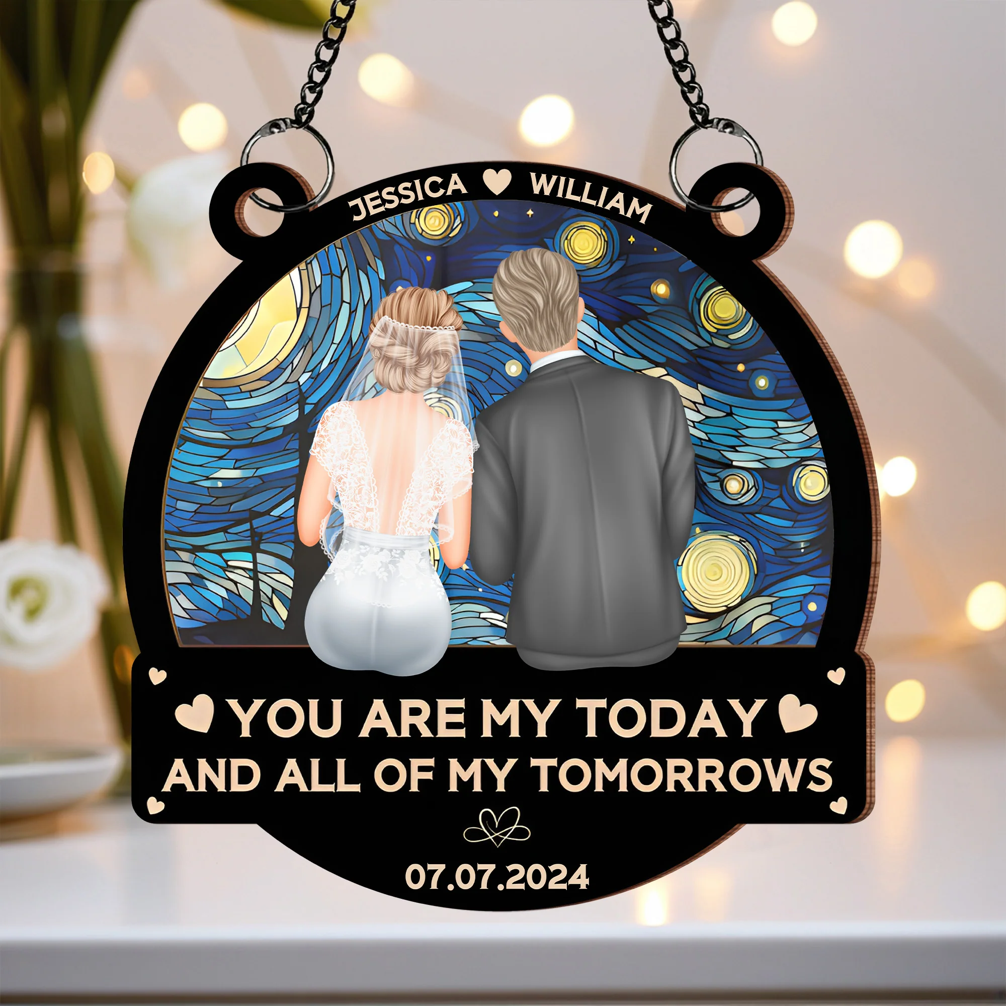 Custom Wedding Ornament - "You Are My Today and All of My Tomorrows" Personalized Window Hanging Decoration - Image 2