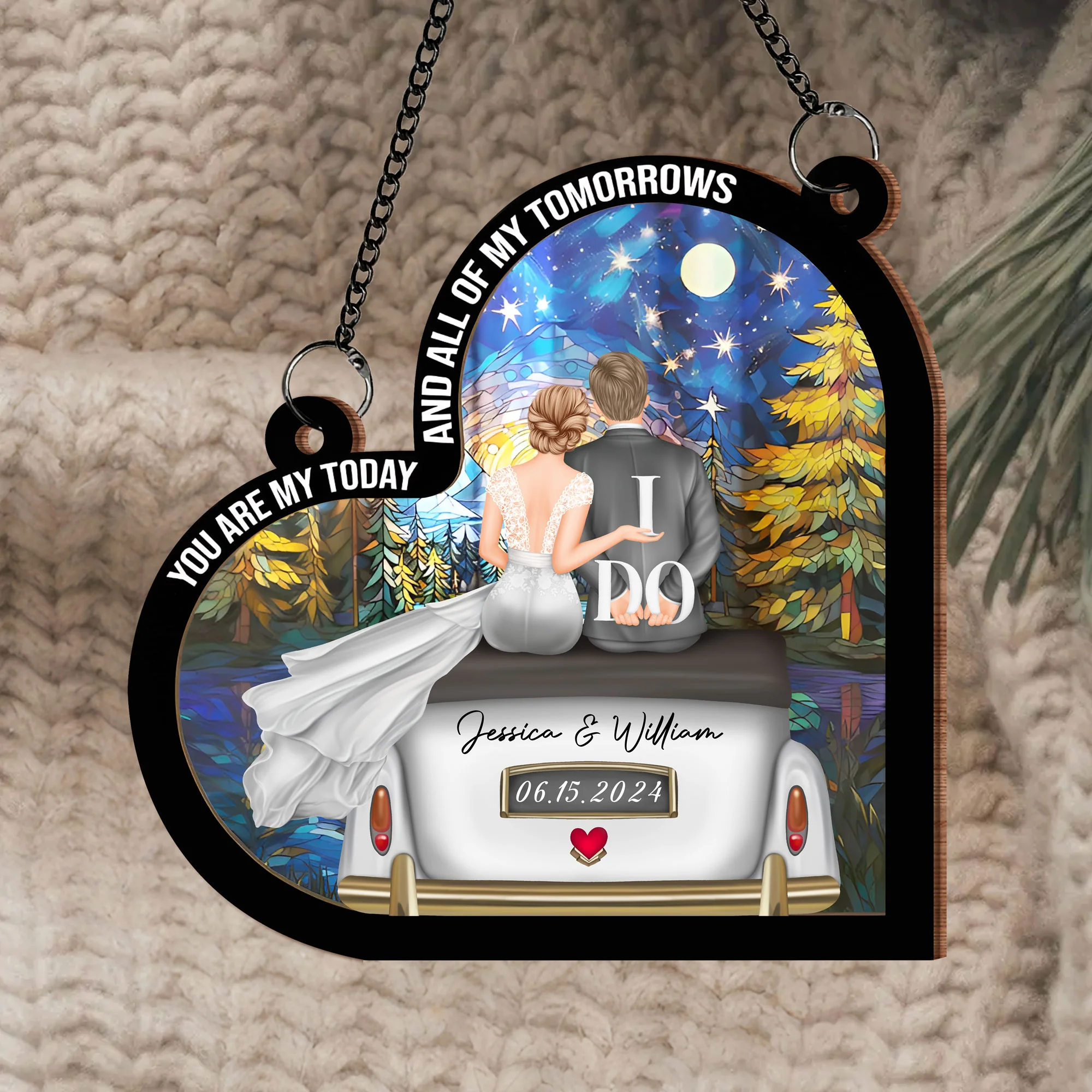 Romantic Wedding Keepsake - "You Are My Today and All of My Tomorrows" Layered Wooden and Acrylic Ornament, Perfect for Newlyweds - Image 2