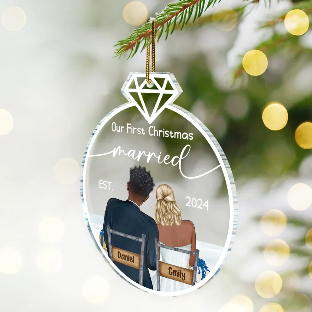 Our First Christmas Married Ornament – Personalized Acrylic Ornament with Romantic Couple Back Design - Image 5