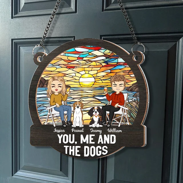 You, Me & the Dog Enjoying a Forest Sunset - Custom Wood & Acrylic Ornament, Perfect for Dog Lovers’ Birthdays or Holiday or valentine's day Gifts - Image 2