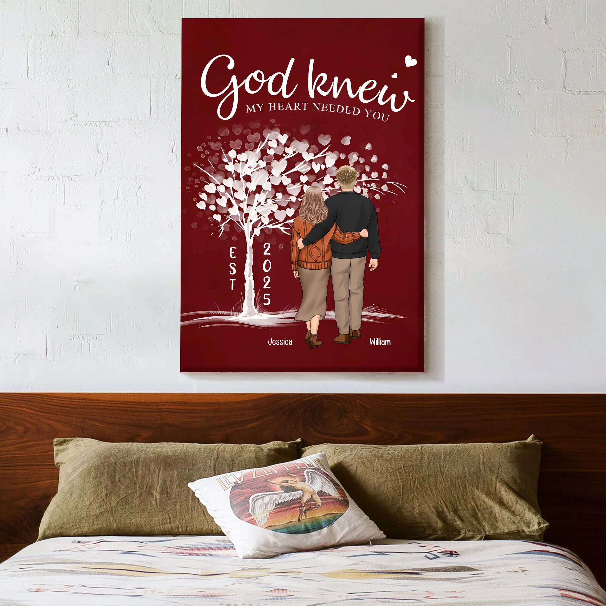 Couple Back Theme Personalized Art – “God Knew My Heart Needed You” Poster or Canvas, Perfect Valentine’s and Anniversary Gift - Image 2