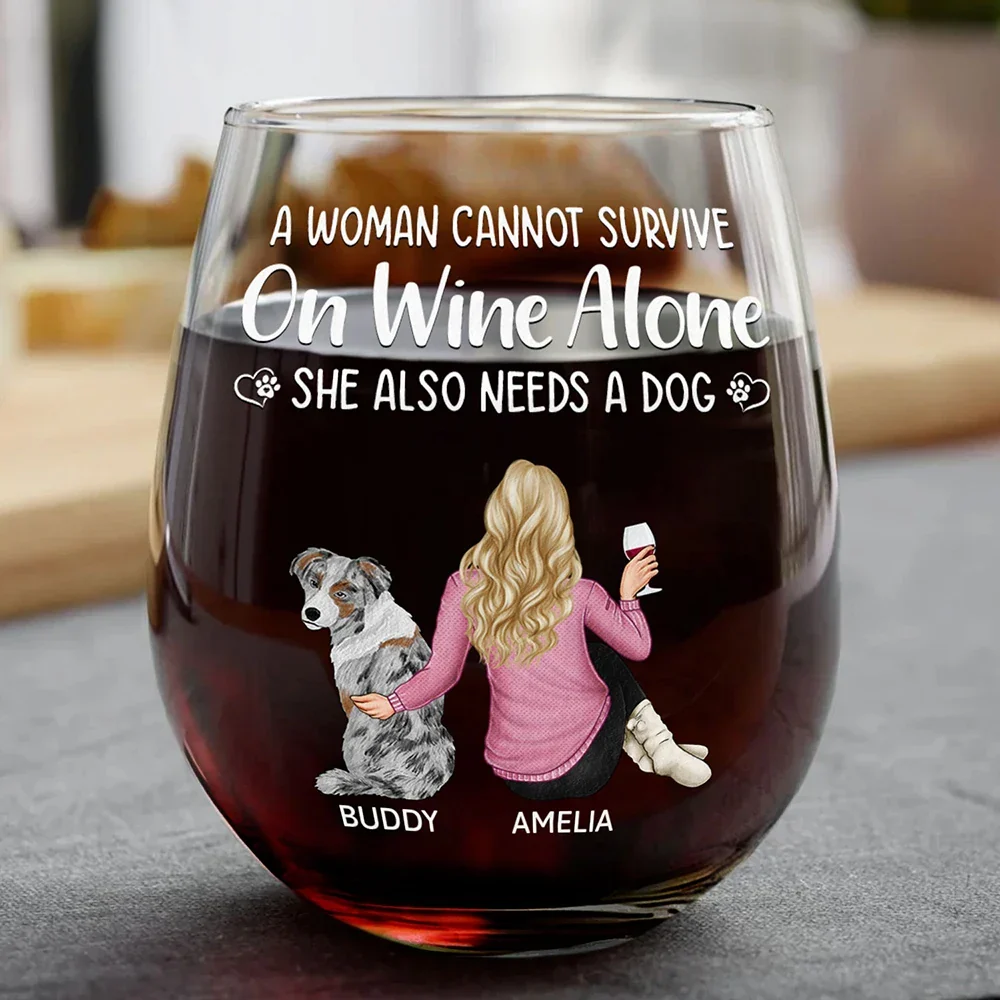 “Wine and Dogs Are Essential” Personalized Stemless Wine Glass - Valentine’s Day Gift - Perfect for Dog Moms/Dads - Beach Scene Design - Image 5
