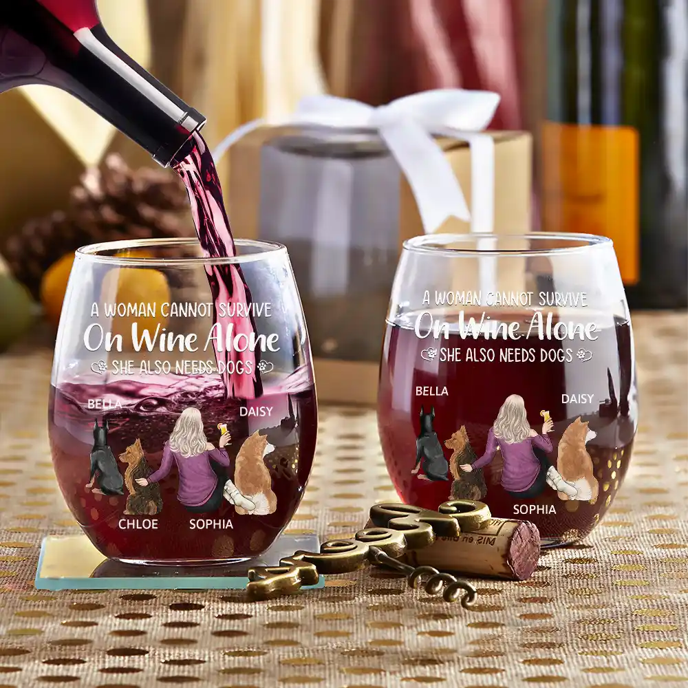 “Wine and Dogs Are Essential” Personalized Stemless Wine Glass - Valentine’s Day Gift - Perfect for Dog Moms/Dads - Beach Scene Design - Image 7