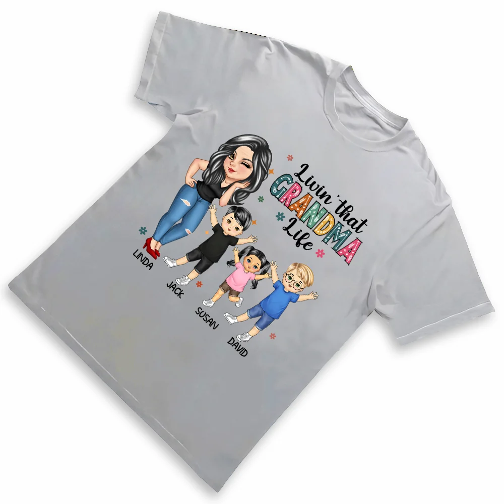 "Living That Grandma Life" - Personalized Cartoon Graphic T-Shirt, Perfect Gift for Grandma, Mom, Nana, Gigi - Mother's Day or Birthday Present - Image 3