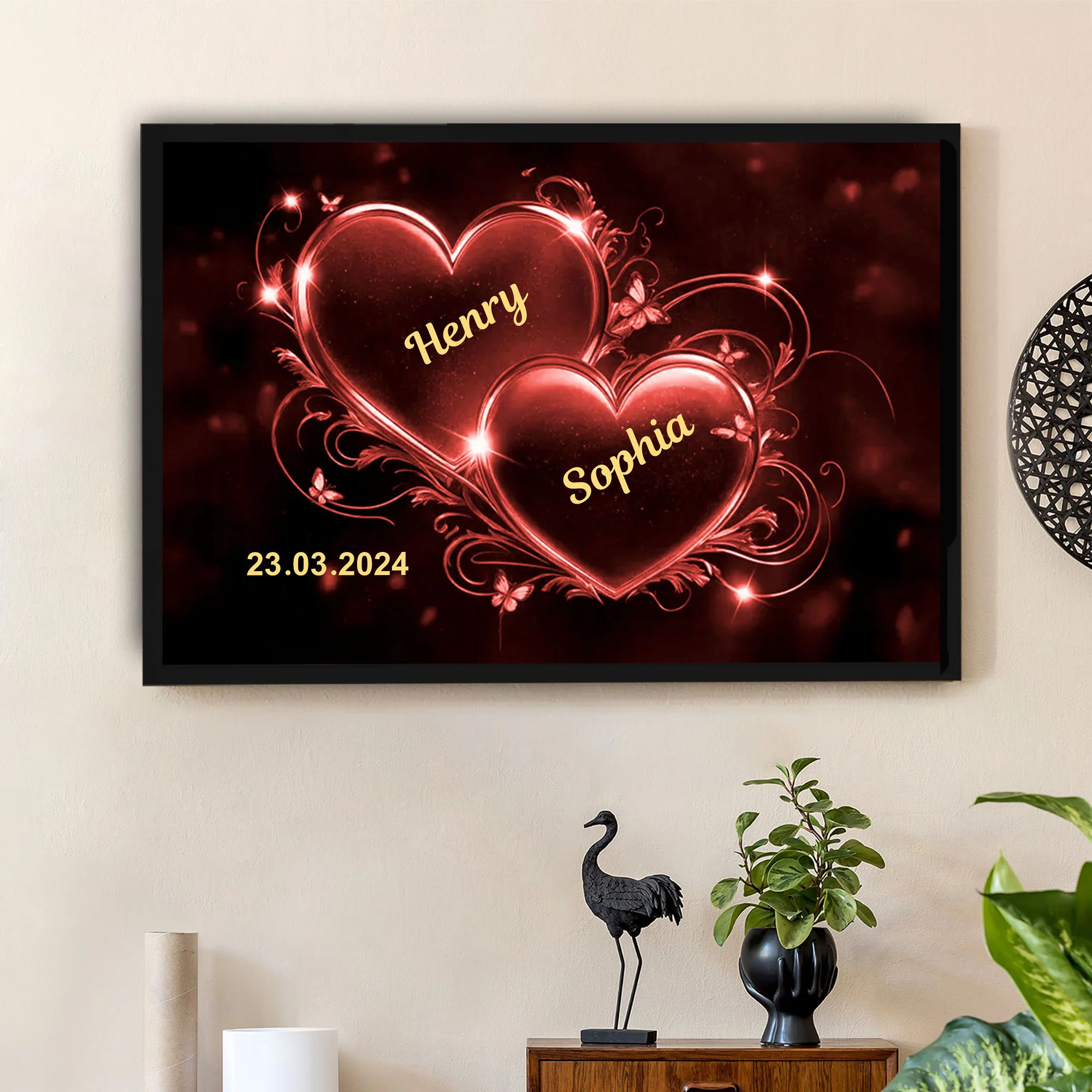 Romantic Double Heart Neon Poster or Canvas - Personalized Valentine’s Day Gift for Couples, Bedroom Decor - Image 6